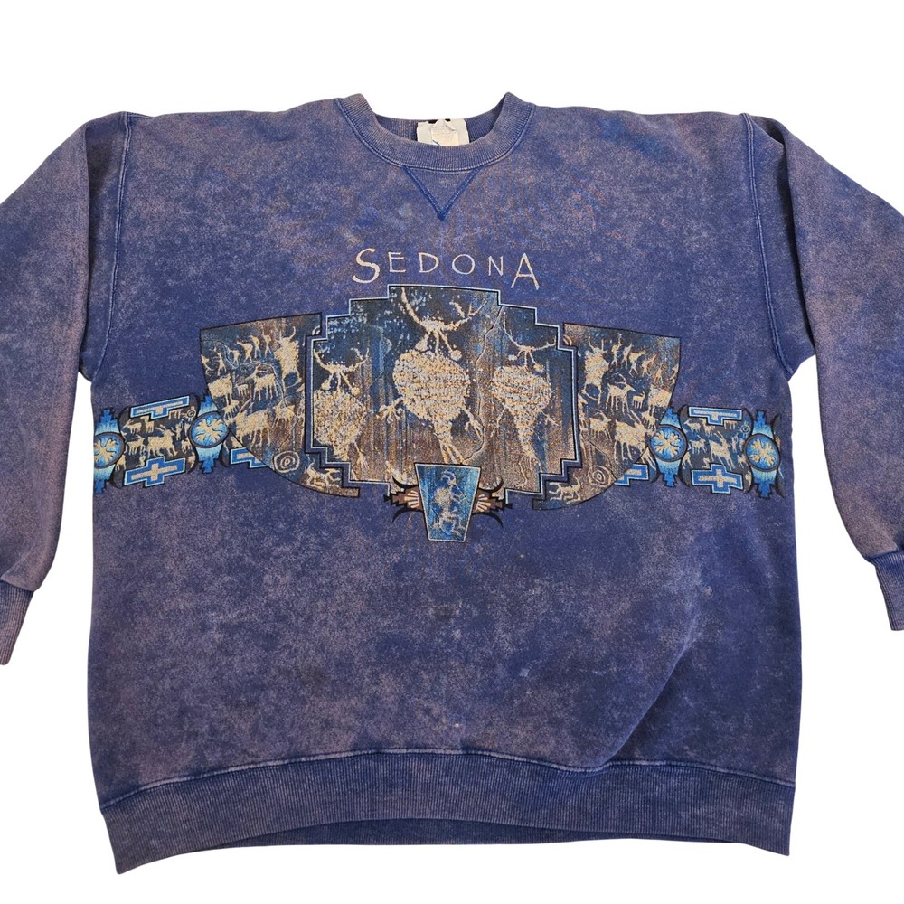 Vintage Lee Sedona Sweatshirt Mens XL Blue Tie Dye Graphic Made in USA Cotton‎